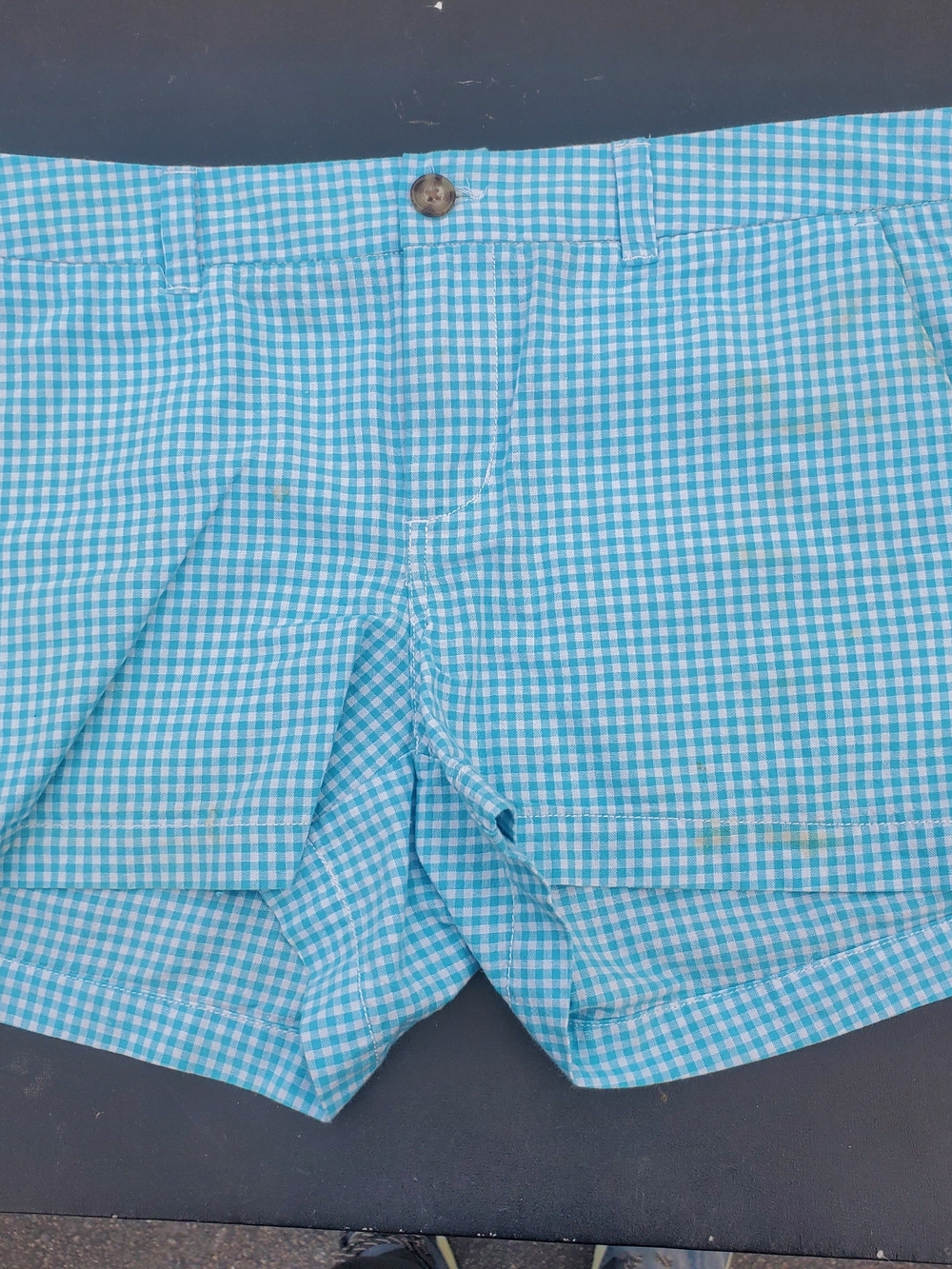 Merona Light Blue Gingham Flat Front Shorts Size 8.